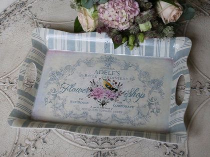 Nostalgisches Tablett m. Engel Druck Chic Antique Creme Opal Shabby Vintage L 40 x B 28 cm