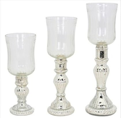 Edles Windlicht Kerzenleuchter mit geschliffenen Glas Glas Kerzenhalter Kerzenständer Silber