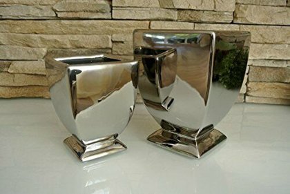 Topf / Vase / Pokal ArgenT Akzente in Luxus Keramik Silber Deko 2 Größen